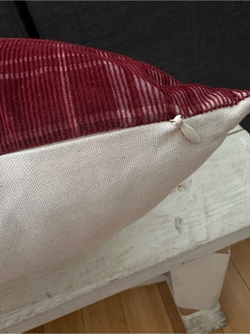 NWT Hearth & Hand Hearth Magnolia Corduroy Plaid Pillow 18x18 In Burgundy